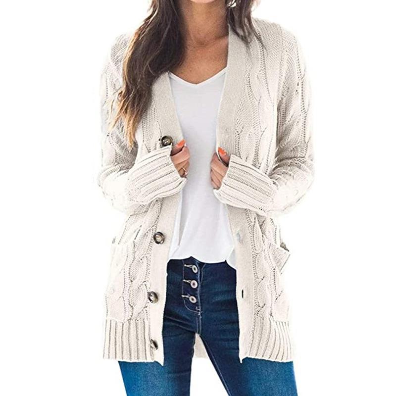 

Новый повседневный кардиган с V-образным вырезом, вязаный свитер для женщин S белый