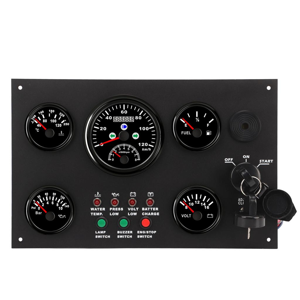 Boat Instrument Panel 120km Speed Water Oil Level Pressure Water Temperature Time Clock Display Voltage Alarm for RV