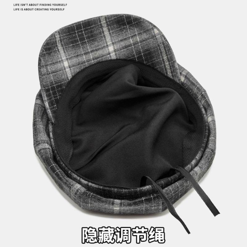 Retro Octagonal Hat Female Spring and Autumn Show Face Small Plaid Painter Beret Niche Design Bud Hat