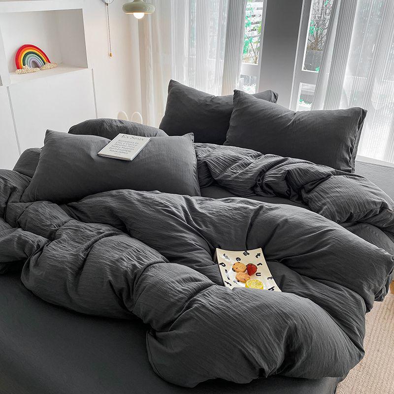 G5Z Cotton Bedding Set - Simple Solid Color, 3 or 4-Piece Options for Double or Single Bed