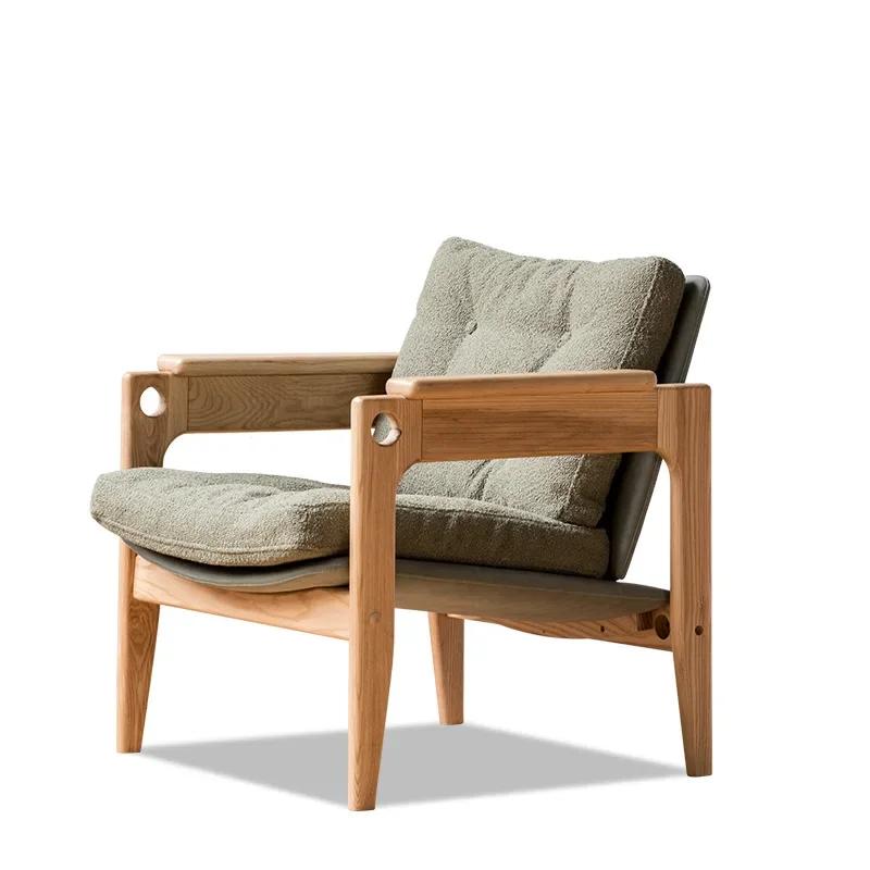 Nordic Solid Wood Leisure Chair – Designer Single Seat for Balcony, Comfortable Reading Sofa Chair