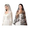 Velo di Pizzo Rete ad Alta Densità Forma Rigida Accessorio per Capelli da Sposa con Raffinati Bordi Floreali Aspetto Retrò Elegante per Matrimoni Halloween Gotico