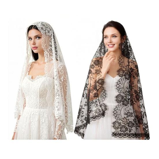 Velo di Pizzo Rete ad Alta Densità Forma Rigida Accessorio per Capelli da Sposa con Raffinati Bordi Floreali Aspetto Retrò Elegante per Matrimoni Halloween Gotico