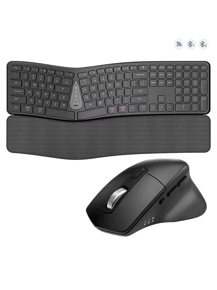 Ergonomic Keyboard Mouse Wireless Combo,Bluetooth/2.4G Ergo Split Keyboard with Palm Rest,Full Size Rechargeable Keyboard Mouse