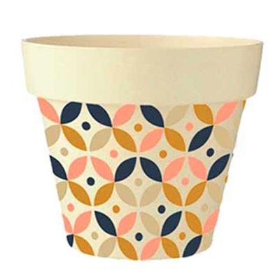 [Q6414] - Bamboo Planter 'Boho' Pink Brown Navy Beige - 13. 5x15cm