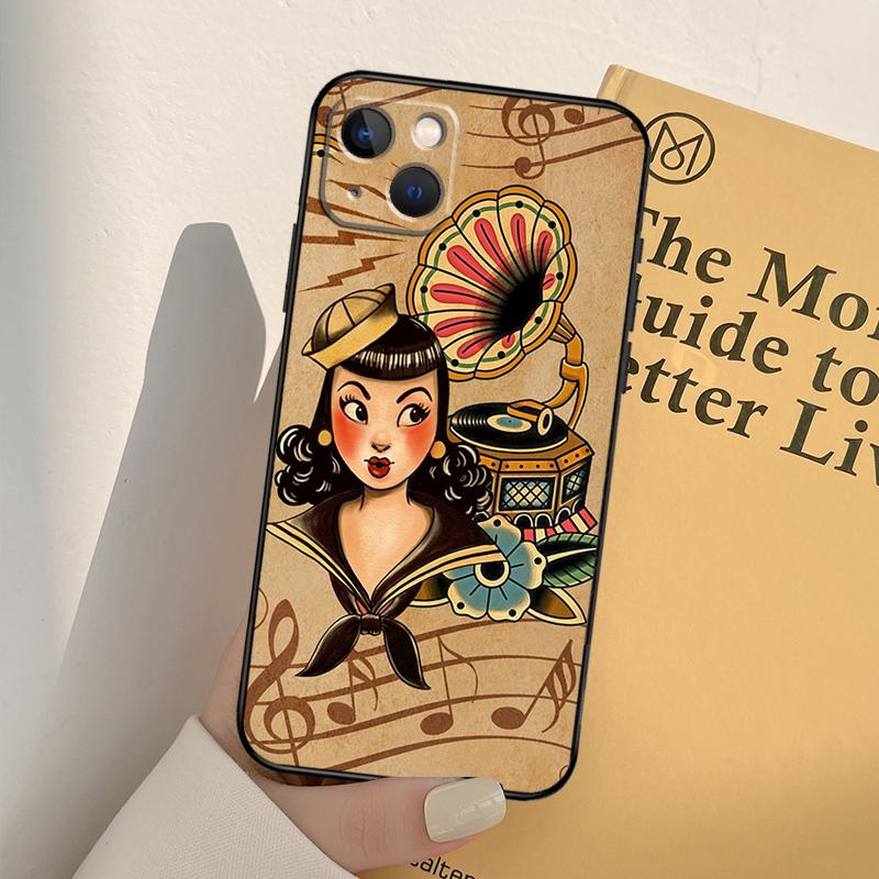 Sailor Retro Art Case For iPhone 16 15 14 Pro Max Plus 13 12 11 Pro Max Mini Phone Cover