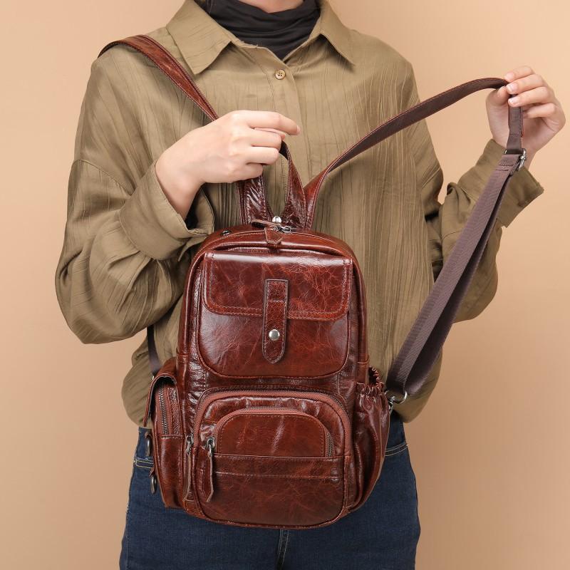 New Genuine Leather Women s Backpack Retro Oil Wax Single Shoulder Crossbody IPad High-end Small