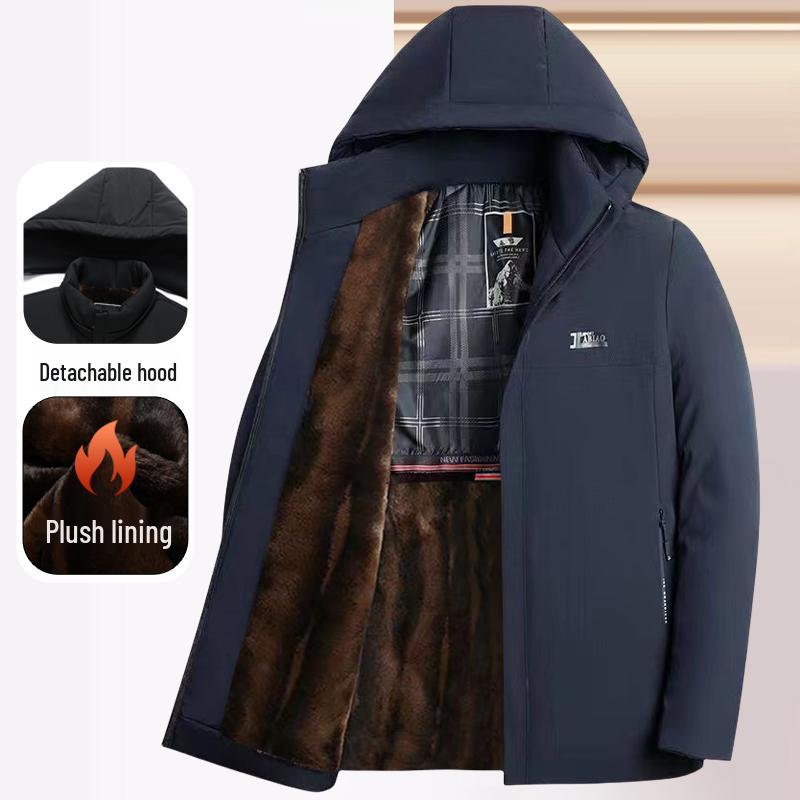 Men's Mink Velvet Parka: Winter Hooded Jacket for Middle-Aged & Elderly, Warm & Thickened with Plus Velvet