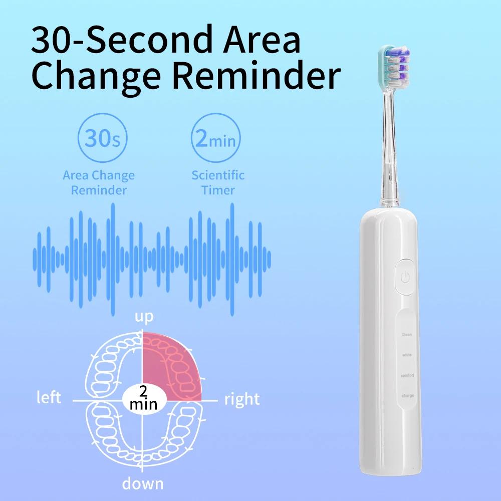 Electric Toothbrush Sonic Cleaning Dental Care Rechargeable Electric Toothbrush with 6 Standard Brush Heads