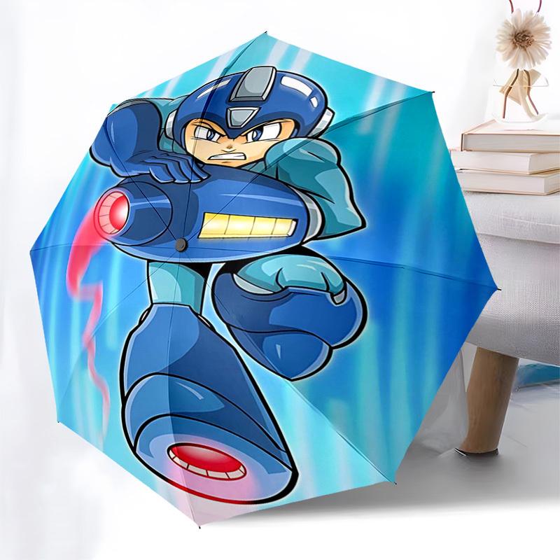 1pc Mega Man Auto-Open Umbrella, Portable 3-Fold Design with 8-Bone Iron Frame, Outdoor for Fans, Travelers, Daily Use, Perfect Gift for Mega Man Enth