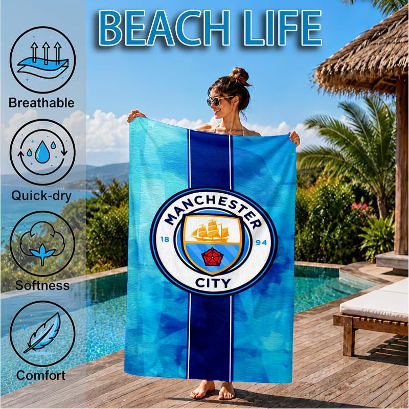 City Football Club Printed Microfiber Beach Towel, Soft And Absorbent, Quick-Dry, Ideal for Summer Travel, Beach Essential, Swimming Pool