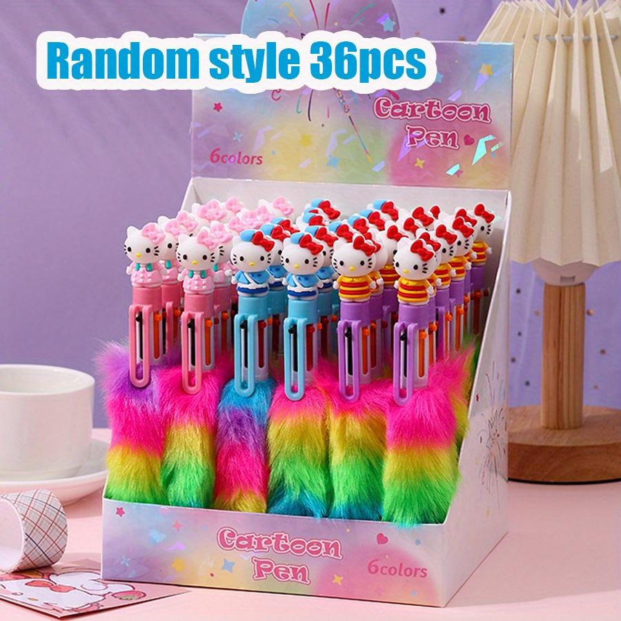 36Pcs Hello Kitty Cute Cartoon Sanrio 6 Colours Ballpoint Pen Plush Colourful Ballpoint Pen Student Stationery Gift
