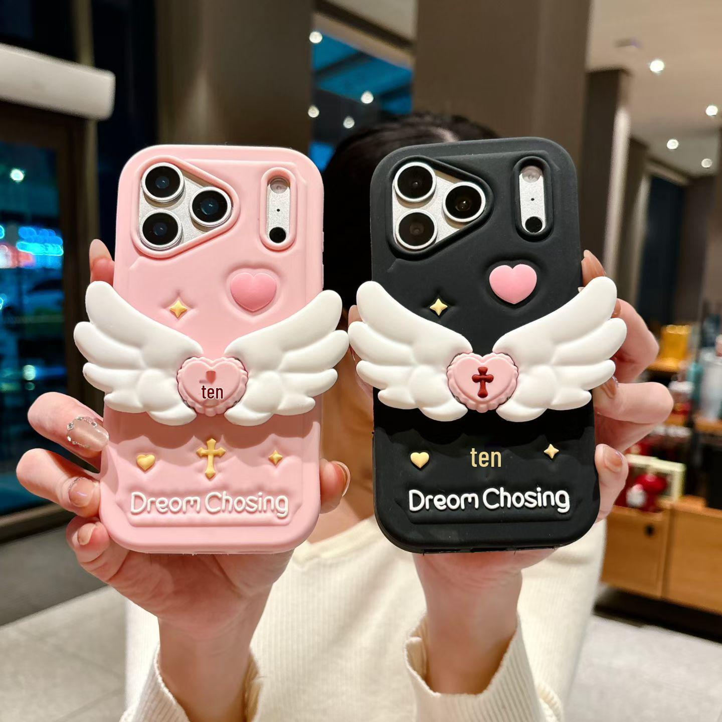 

Creative Angel Wings Stand Case for iPhone 13-17, Apple 14/15 Pro Max Compatible, Anti-drop Cover iPhone 13 Pro Max