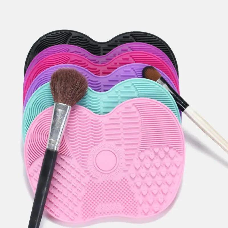 Manufacturer New Stock 5-color Suction Cup Silicone Apple Wash Pad Beauty Tool Powder Puff Makeup Brush Cleaning Brush Magic Pad