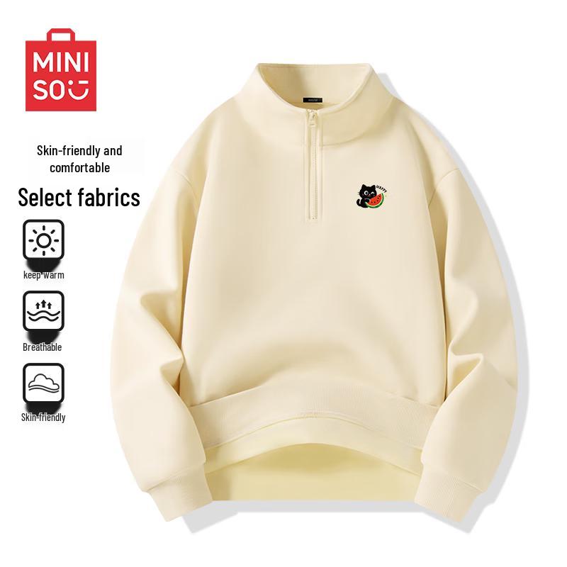

MINISO Men s Fleece-Lined Stand-Up Collar Pullover Sweatshirt XL