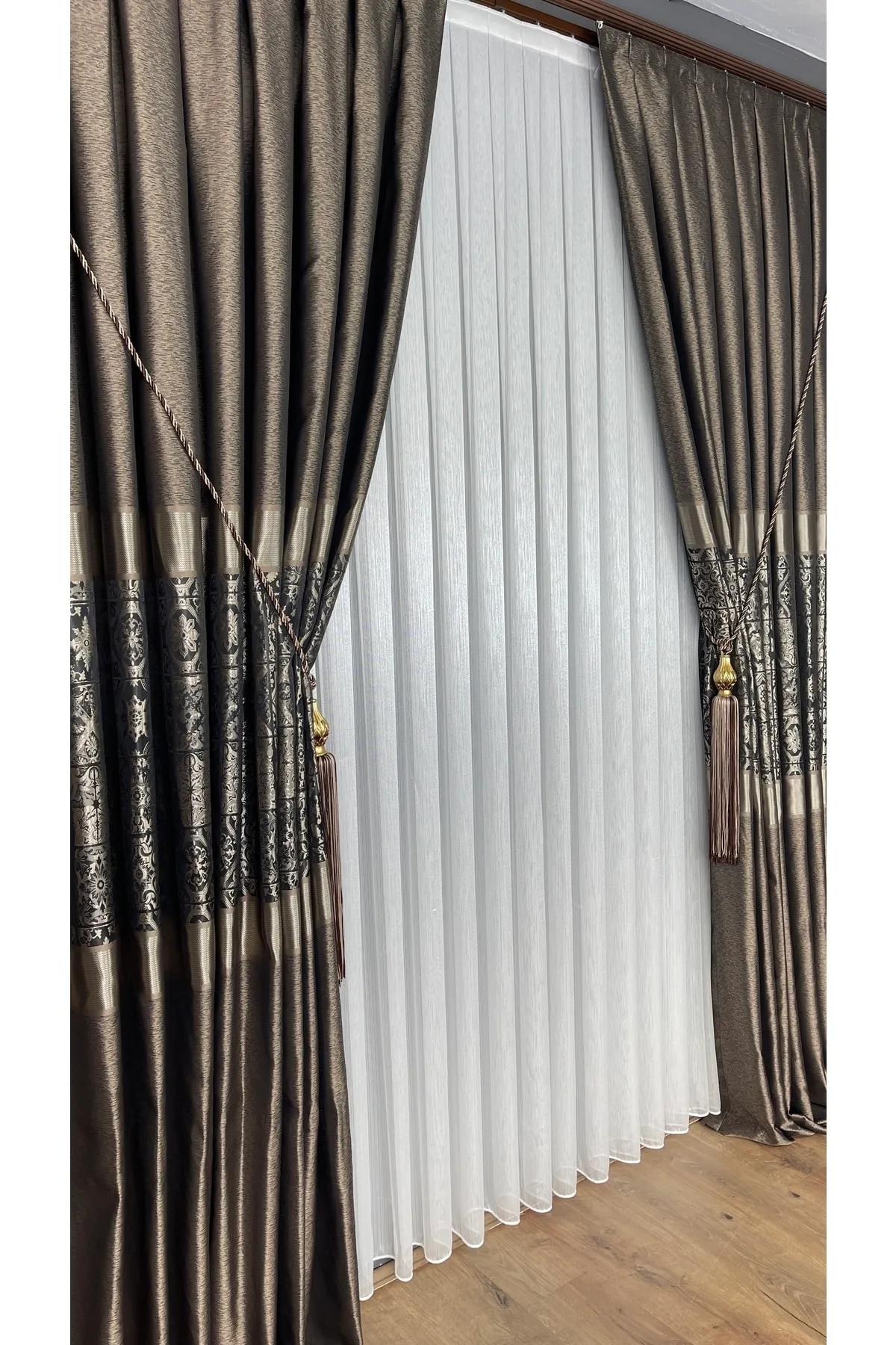 

EPeddler Home Одностворчатая фоновая занавеска, золотисто-серебряная полоса, плотно плиссированная, жаккардовая, яркий узор 80 x 260 cm бронзовый