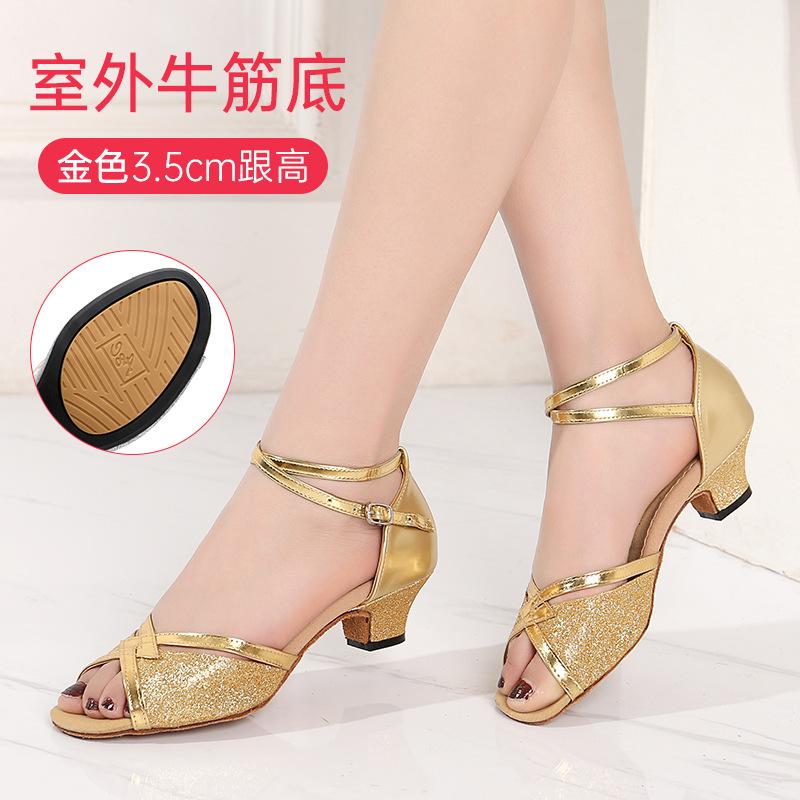Girls Dance Shoes Sequined Latin Dance Shoes Open Toe Sandals High Heels Crystal Sparkling Standard Dance Shoes