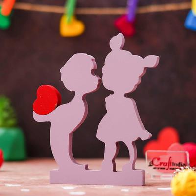 Valentine Gift for Girlfriend Boyfriend | Wooden Boy Kissing Girl Love Heart Romantic Couple Showpiece | Valentine Day Gift