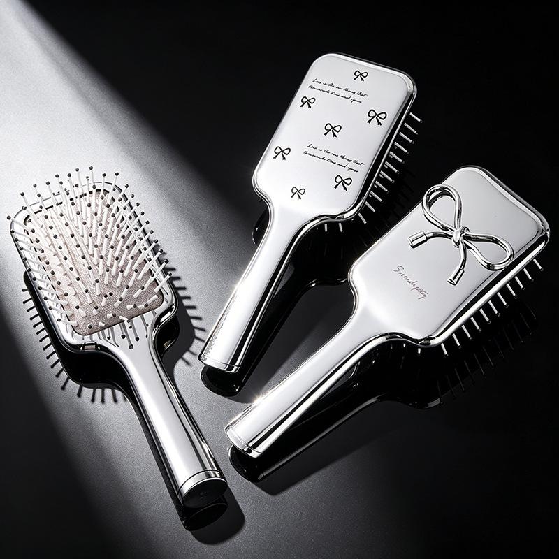 Electroplated Silver Massage Comb with Folding Mirror and Anti-Static Air Cushion – Student Girl Ins Style