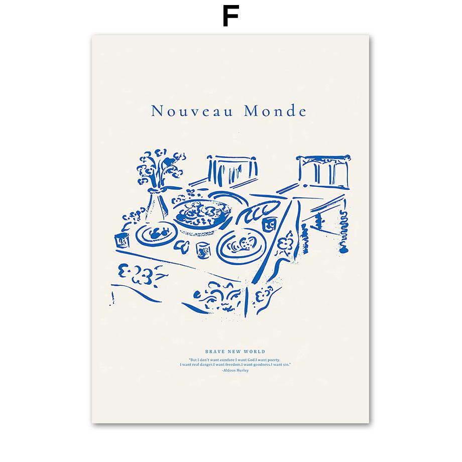 Blue Abstarct Line Girl Portrait Geometric Curve Posters And Prints Wall Art Canvas Painting For Living Room Decorative Pictures