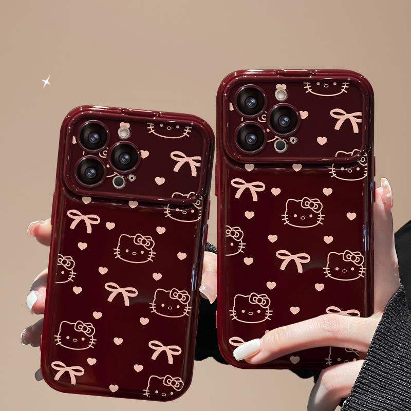 Bow Hello Kitty Lanyard Suitable for Apple 13PRO Large Windows Mobile Phone Case 14 Silicone Anti-drop 12 Cute 7/8