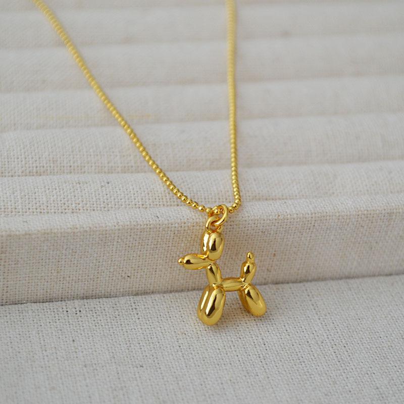 Codzienny Prosty Lekki Luksus Niszowy Design Wysoki Zmysł Łańcuszek na Obojczyk Mosiądz Pozłacany Złotem Uroczy Pies Balonik Temperament Naszyjnik Damski