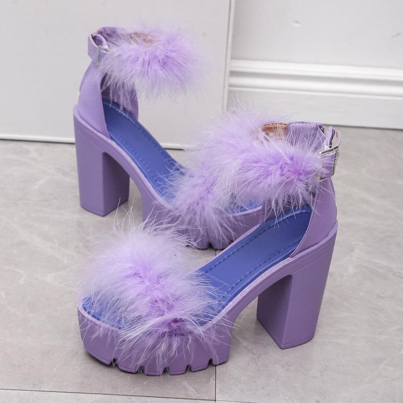 Fashion Women's Sandals Very High Heels Platform Roman Shoes Elegant Woman Heeled Fluffy Sexy Comfortable Pole Dance New