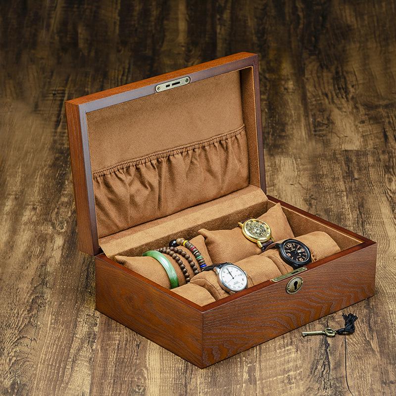 European-Style Wooden Watch Storage Box with Lock - Mechanical Watch, Bracelet & Jewelry Organizer Display