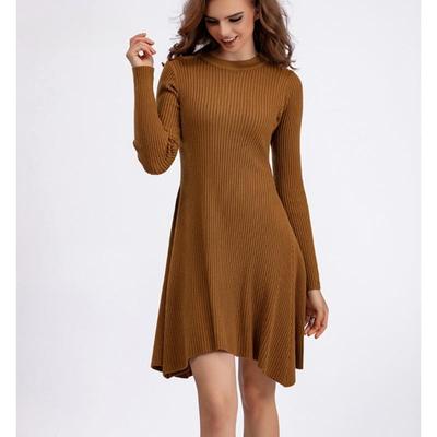 Autumn and Winter Women's Dress Knitted Long-sleeved Solid Color Slim Bottoming Dress Inside The Fashion A-line Skirt