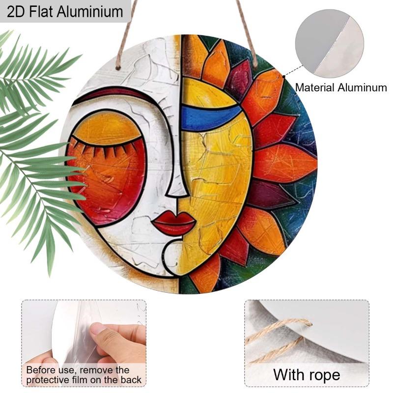 2D Flat 1pc Abstract Boho Art Aluminum Hanging Decoration Plaque, Abstract Sun and Moon Pattern Sign, Living Room Decor, Patio Decor and Meditation