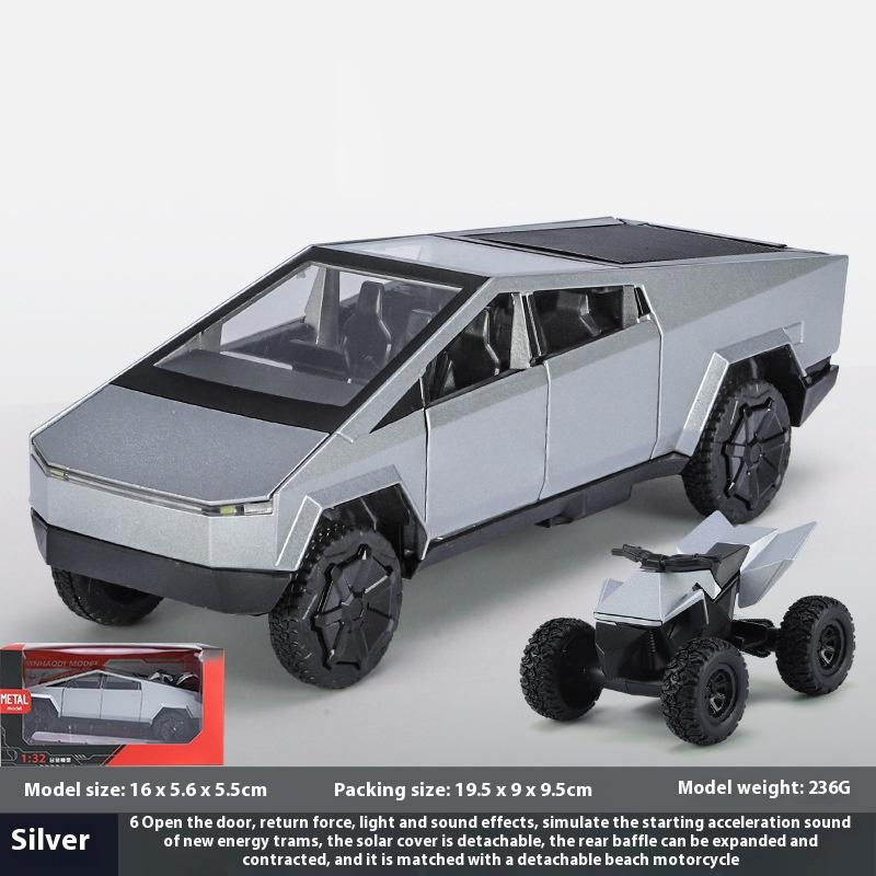 1/32 Tesla Cybertruck Toys Off Road Vehicle Die Cast Model Car Sound & Light Beach Motorcycle Hobby Collectible Birthday Gift for Boy