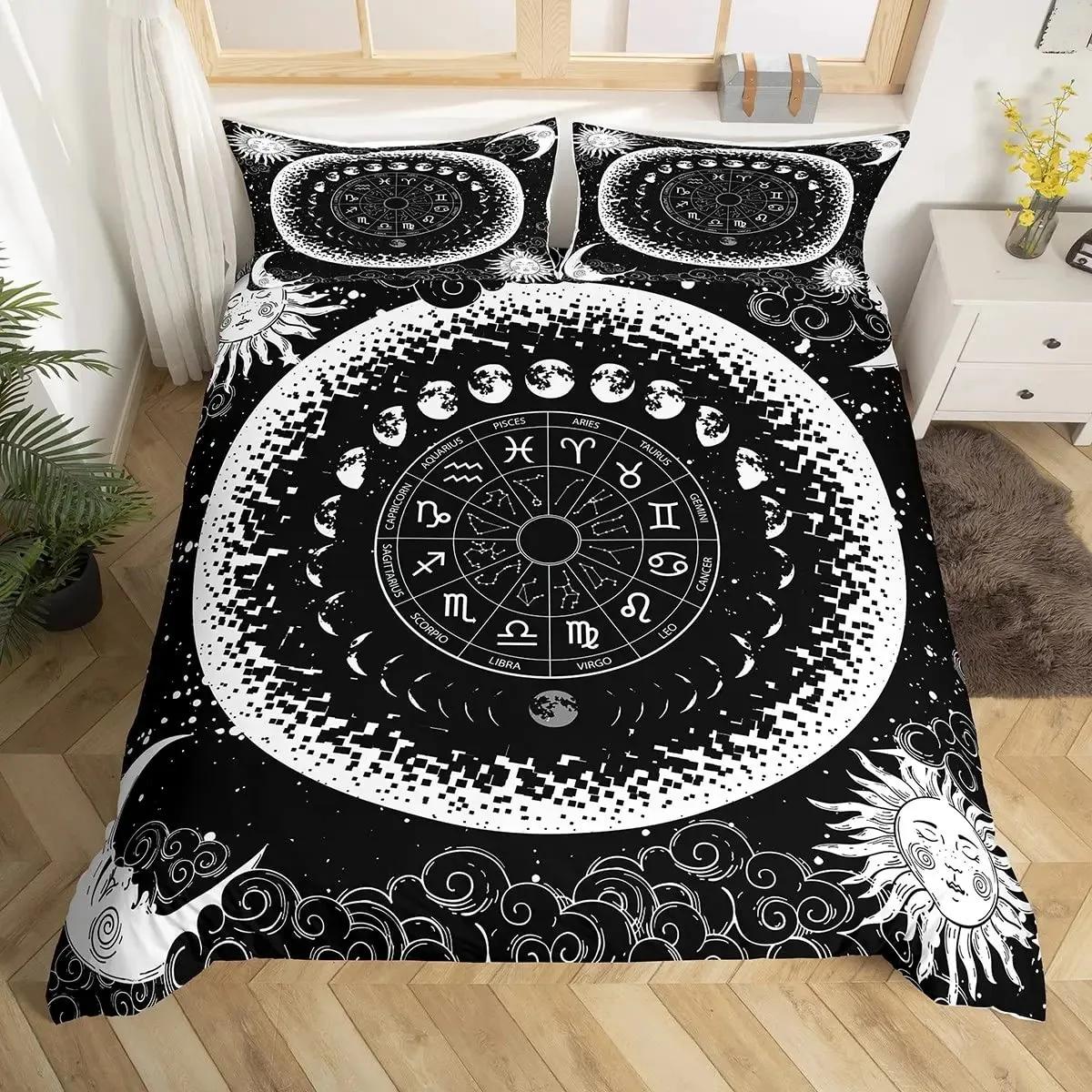 

Sun and Moon Bedding Set Twelve Constellations Zodiac Duvet Cover Set for Boys Girls Astrology Comforter Cover Queen Size 70x133cm