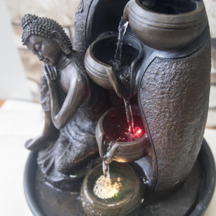 ZEN'LIGHT Fontaine D'intérieur Krishna - Fontaine Bouddha - Décoration Feng Shui - Eclairage LED - Marron