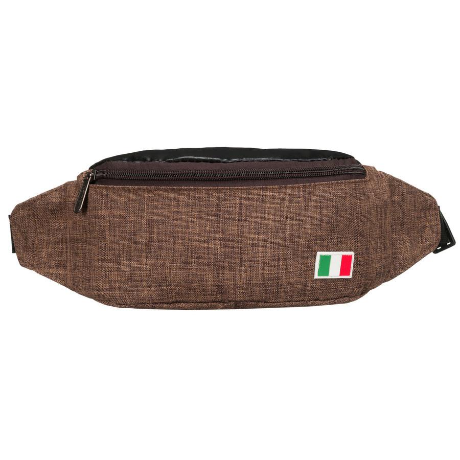 Miejska saszetka w brązowym kolorze zawieszona na regulowanym pasku