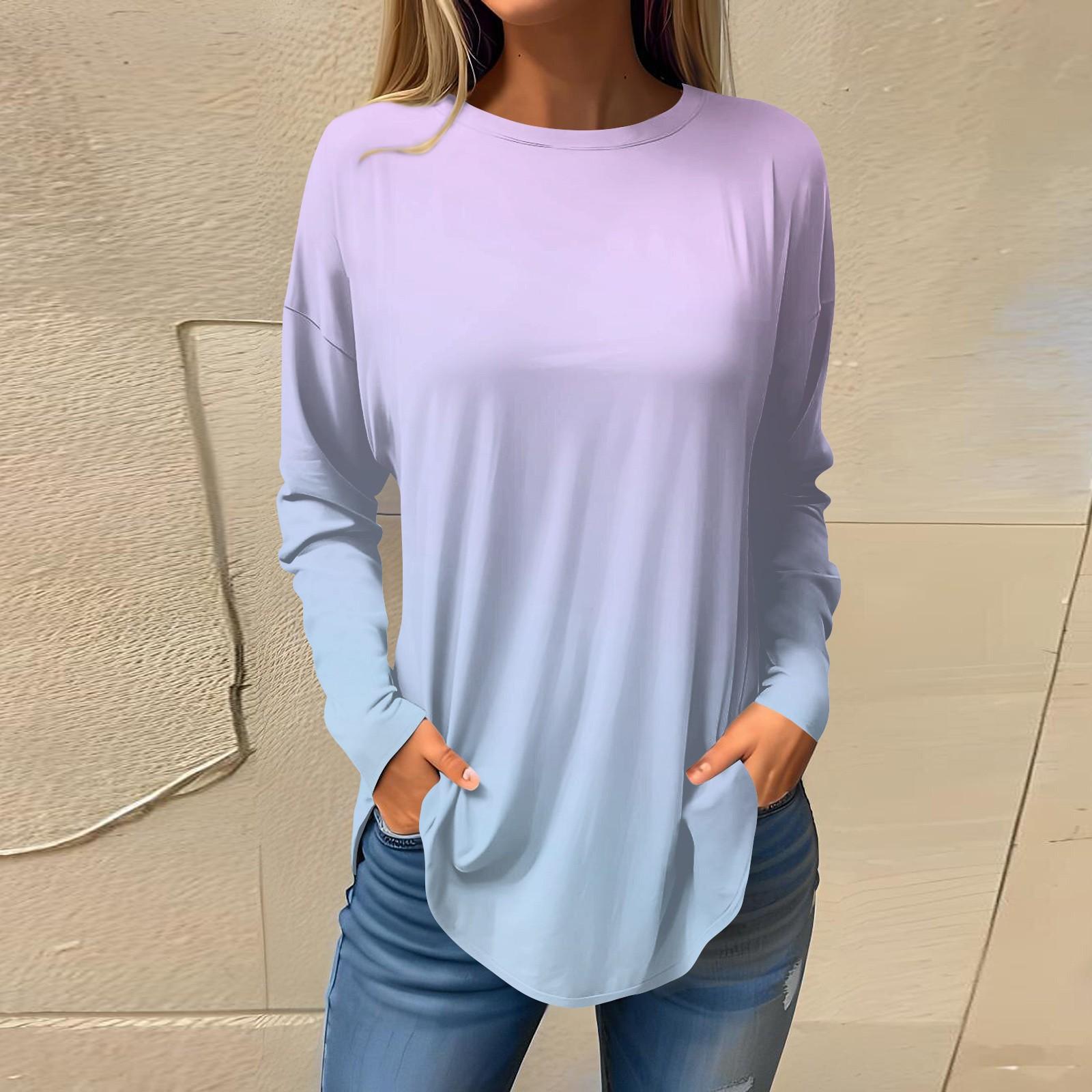 

Женская свободная футболка с длинным рукавом и круглым вырезом с градиентным принтом, верхний пуловер XXXL