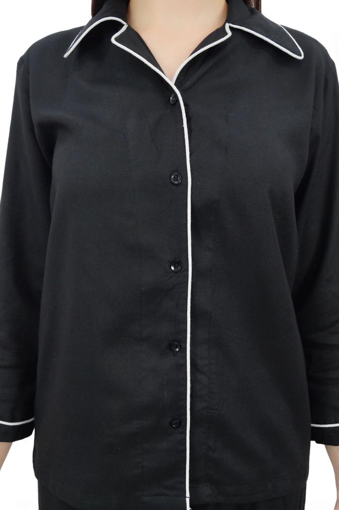 Bimba Button-Down Shirt With Elastic Waist Shorts 2 Pcs Full Sleeve Night Wear