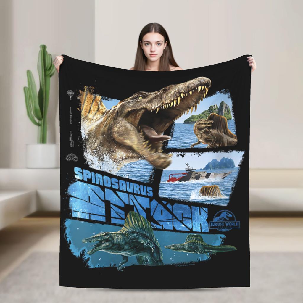 Jurassic Rebirth Spinosaurus Attack Världsplädar Dinosaurie Fleece Rolig Varm Pläd för Sängöverkast Höst/Vinter Utomhus