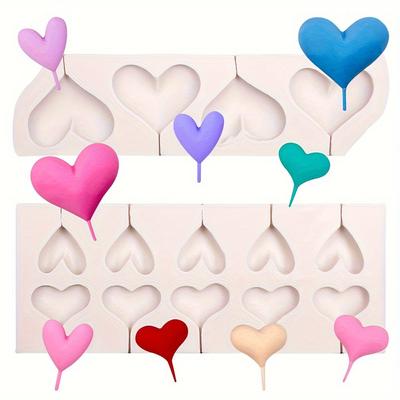 2pcs Moldes de Fondant de Piruleta de Amor, Moldes de Silicona para Caramelo de Chocolate con Forma de Corazón, Usados para Decoración de Pasteles y Cupcakes