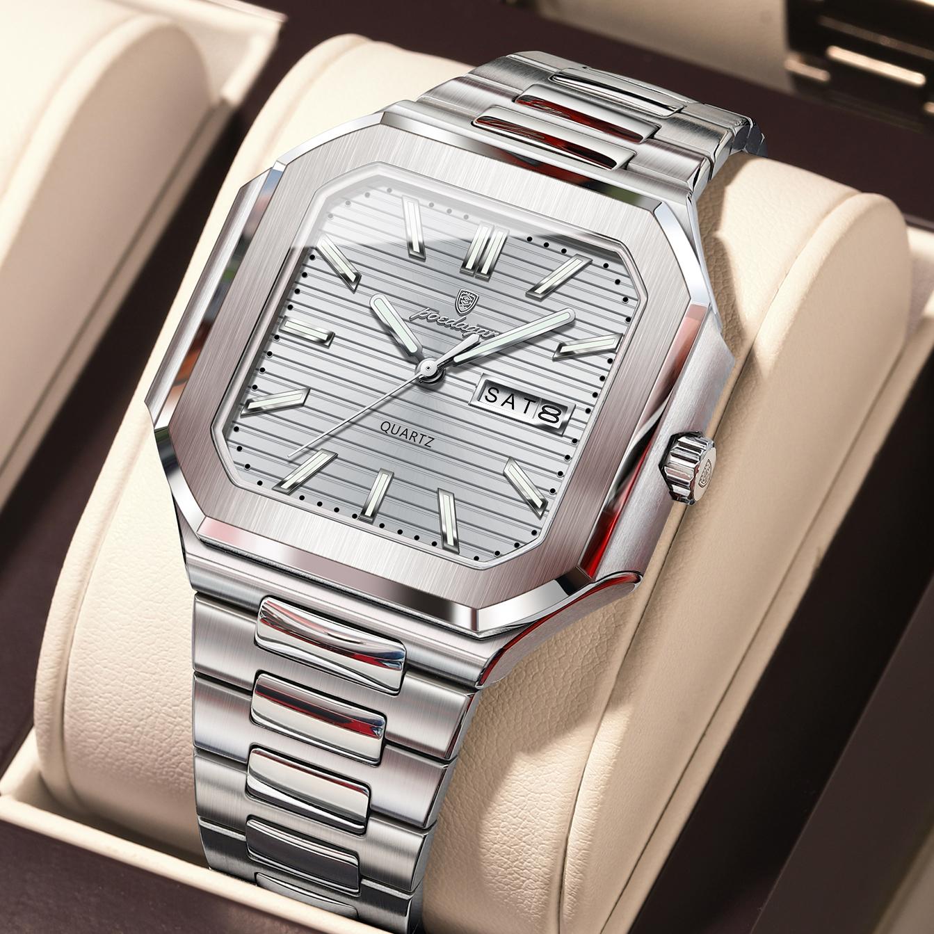 New Luxury Casual Stainless Steel Band Quartz Wristwatch for Men Waterproof Luminous  Montre Homme 672 SL WH S