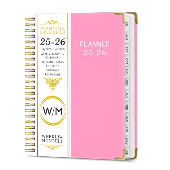 

Планировщик на 2025-2026 гг. Июль 2025 г. - июнь 2026 г. Ежедневный еженедельный ежемесячный планировщик с 12 ежемесячными вкладками Блокнот со спиральным переплетом для офиса и школы розовый