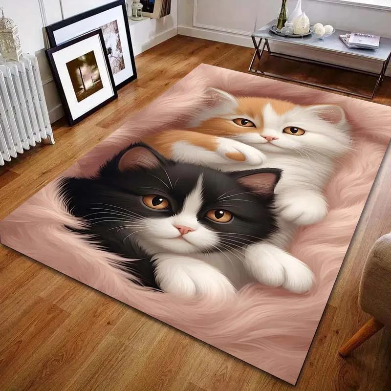 15 SIZES Two Cute Kittens Print Carpet Rug for Bedroom Living Room Bedside Sofa Floor Mat Modern Home Decor Area Rug Luxury Gift