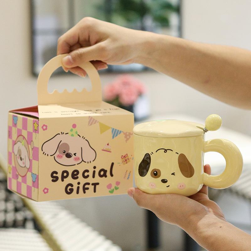 Cute Cartoon Puppy Mug with Lid Ceramic Cup To Give Girlfriend Birthday Gift High Appearance Meaningful Souvenir