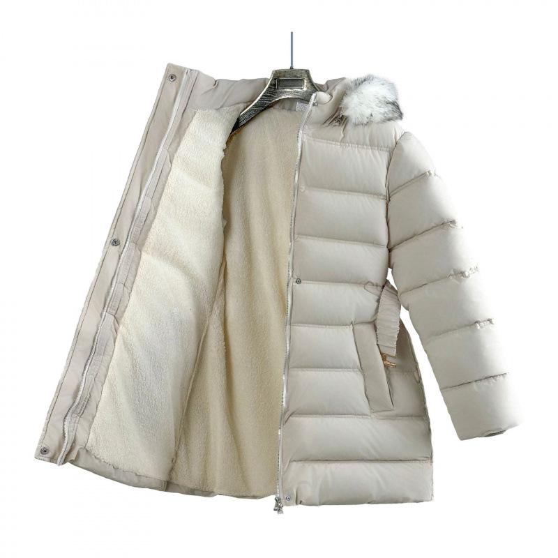 Winter Long Style Teen Girls Jacket Solid Color Slim Fit Fashion Detachable Hat Big Fur Collar Hooded Keep Warm Coat for Kids