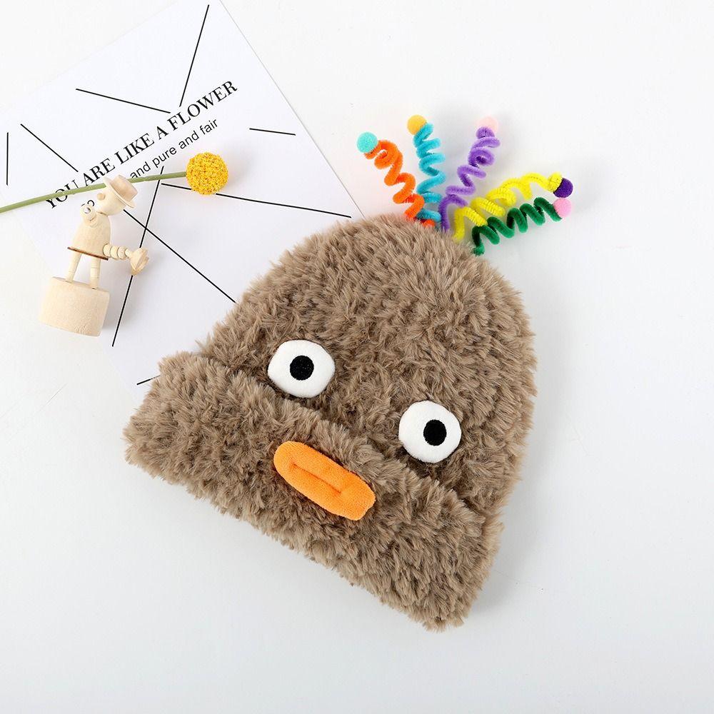 Warme lustige Plüschmützen Y2k Winter Outdoor Mütze Kawaii Cartoon Große Augen Hut Schüler