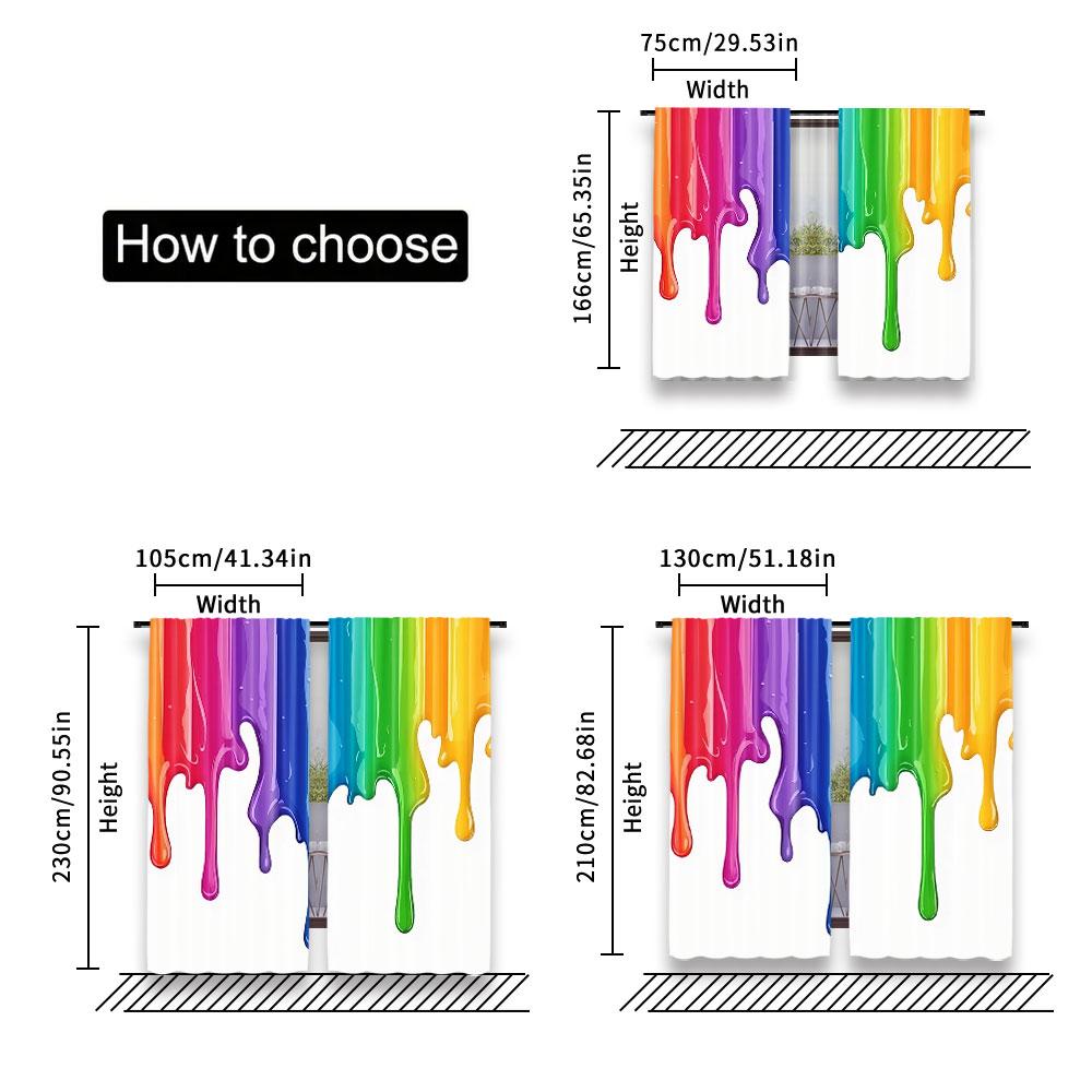 Set Of 2 Color Paint Drip Curtains Rainbow Suitable Bedroom Bathroom Living Room Dining Study Office Curtain Polyester Ideal For
