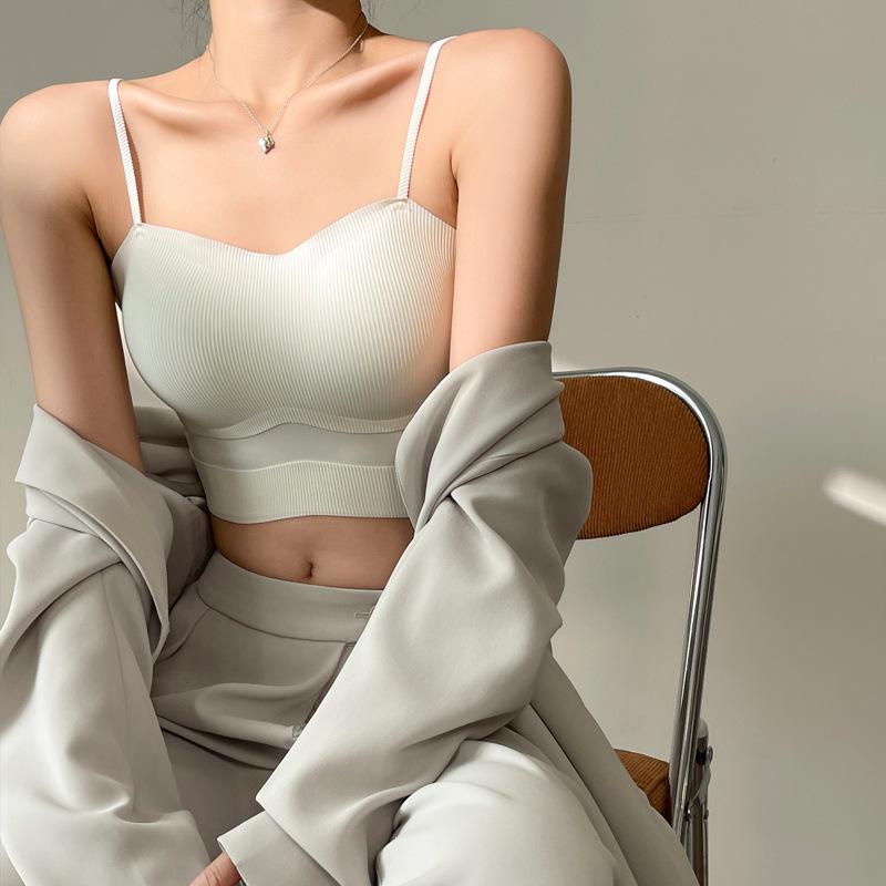 Ice Silk Seamless Halter Small Vest with Chest Pad Does Not Run Cup Integrated Women with Summer Base Sexy Back