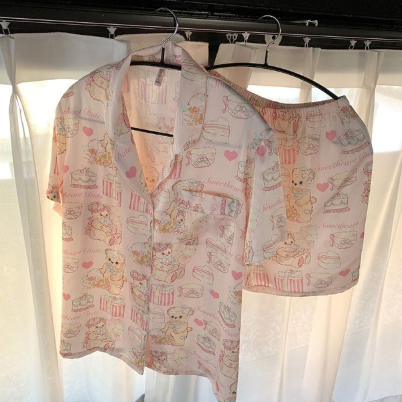 Women's Pajamas Loungewear Cartoon Rabbit Print Student Homewear Two-Piece Set Ladies Cardigan Senior Sense Sleepwear Homewear