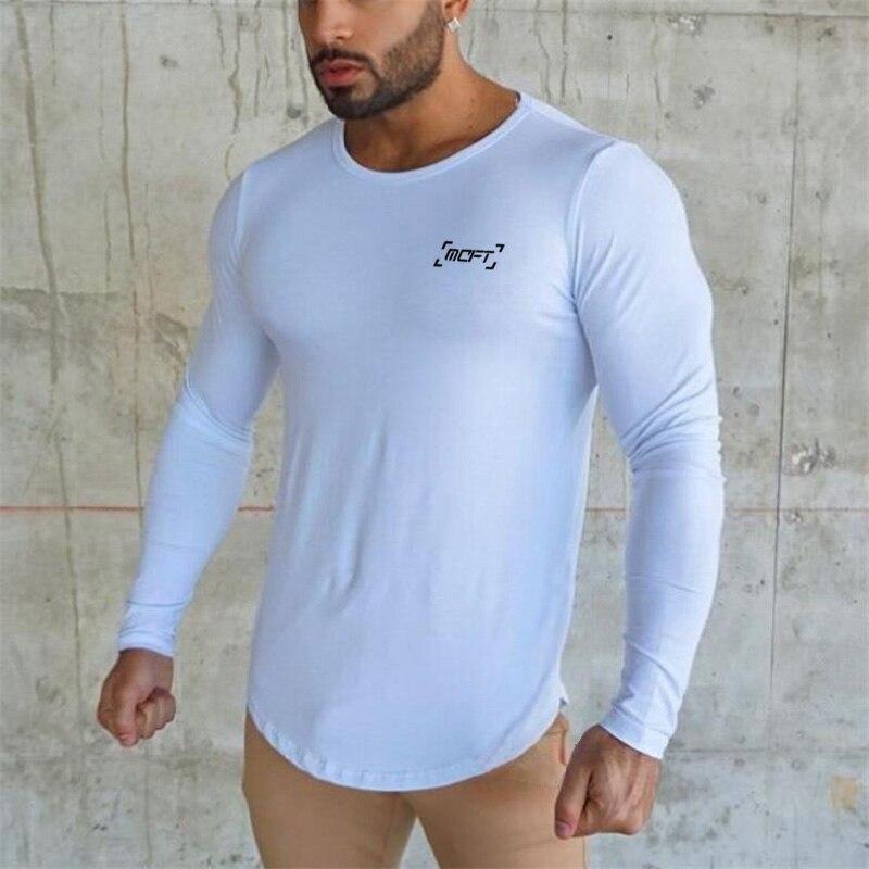 Muscleguys New American Fitness Long Sleeve T-Shirt Sports Men's Running Training Cotton Top