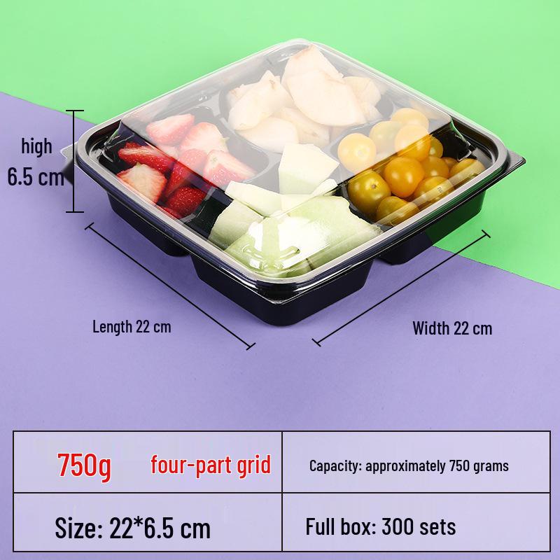 Transparente runde Einweg-Salatschale mit dreigeteilter Obstschale