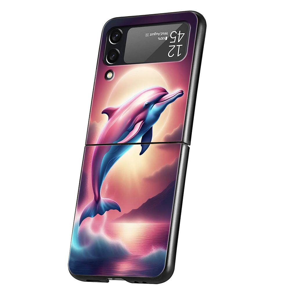 Ocean Animal Dolphin Hard PC Phone Case For Samsung Galaxy Z Flip 6 5 4 Black Cover For Galaxy Z Flip 3 Foldable Shockproof Capa